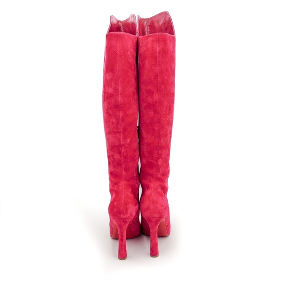 Christian Louboutin Pink Suede Zip Over-the-Knee Heeled Boots EU 38 - Picture 3 of 10